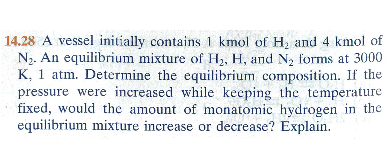 1 4 . 2 8 A vessel initially contains 1 kmol of H
