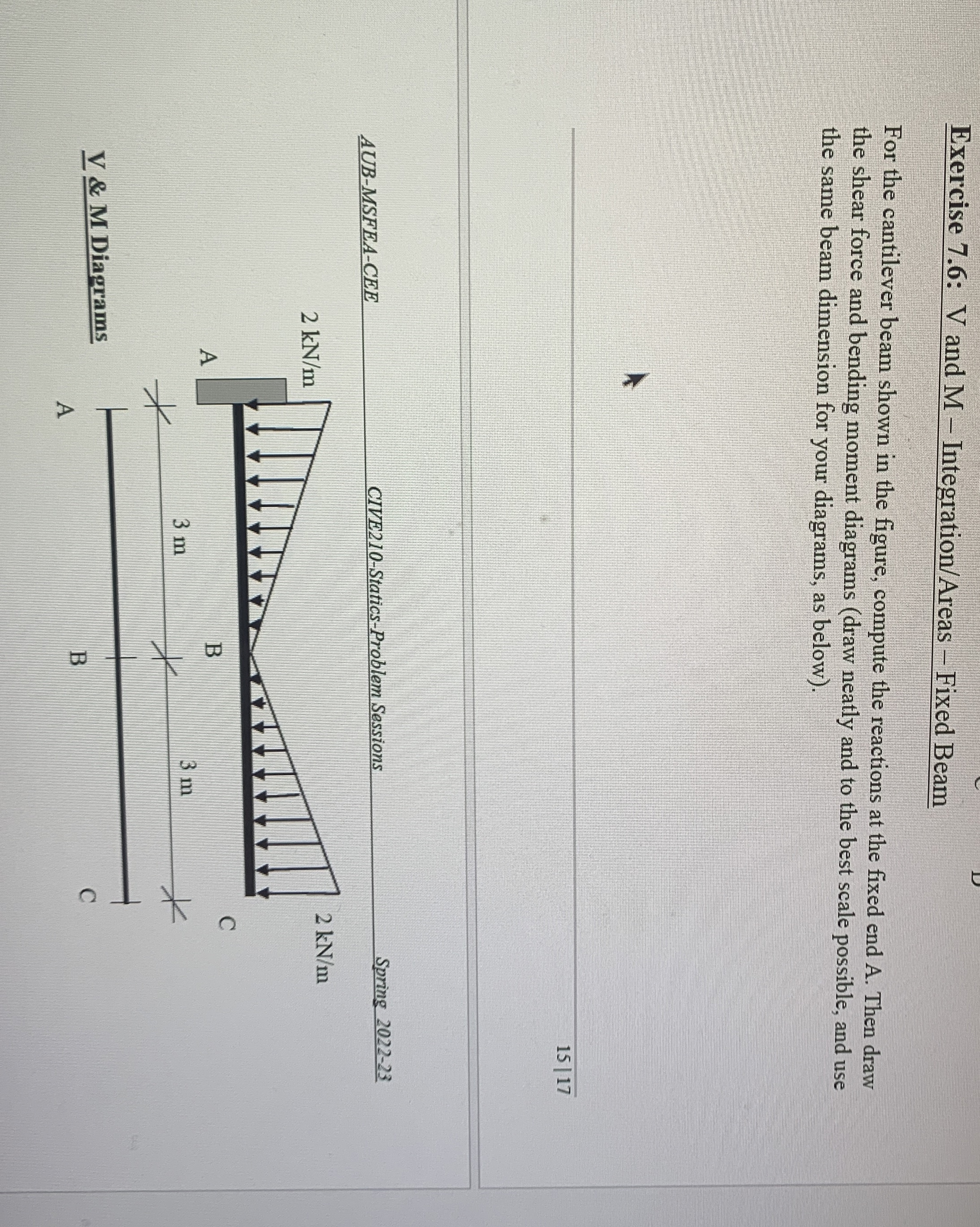 Exercise 7 . 6 : V and M - Integration / Areas -