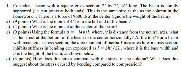Consider a beam with a square cross section, 2 '
