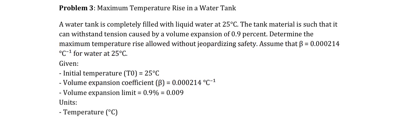 Problem 3 : Maximum Temperature Rise in a Water