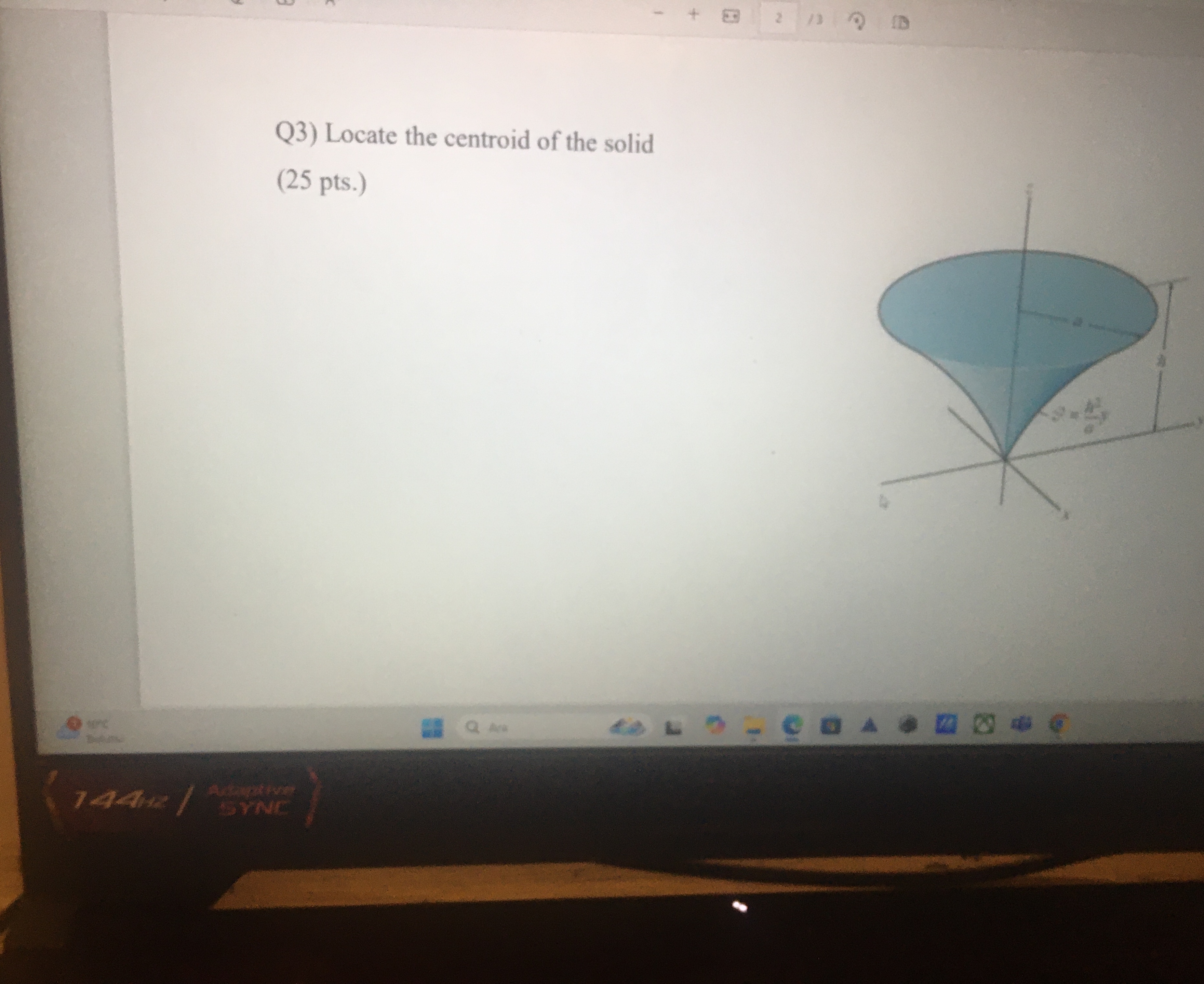 Q 3 ) Locate the centroid of the solid ( 2 5 pts