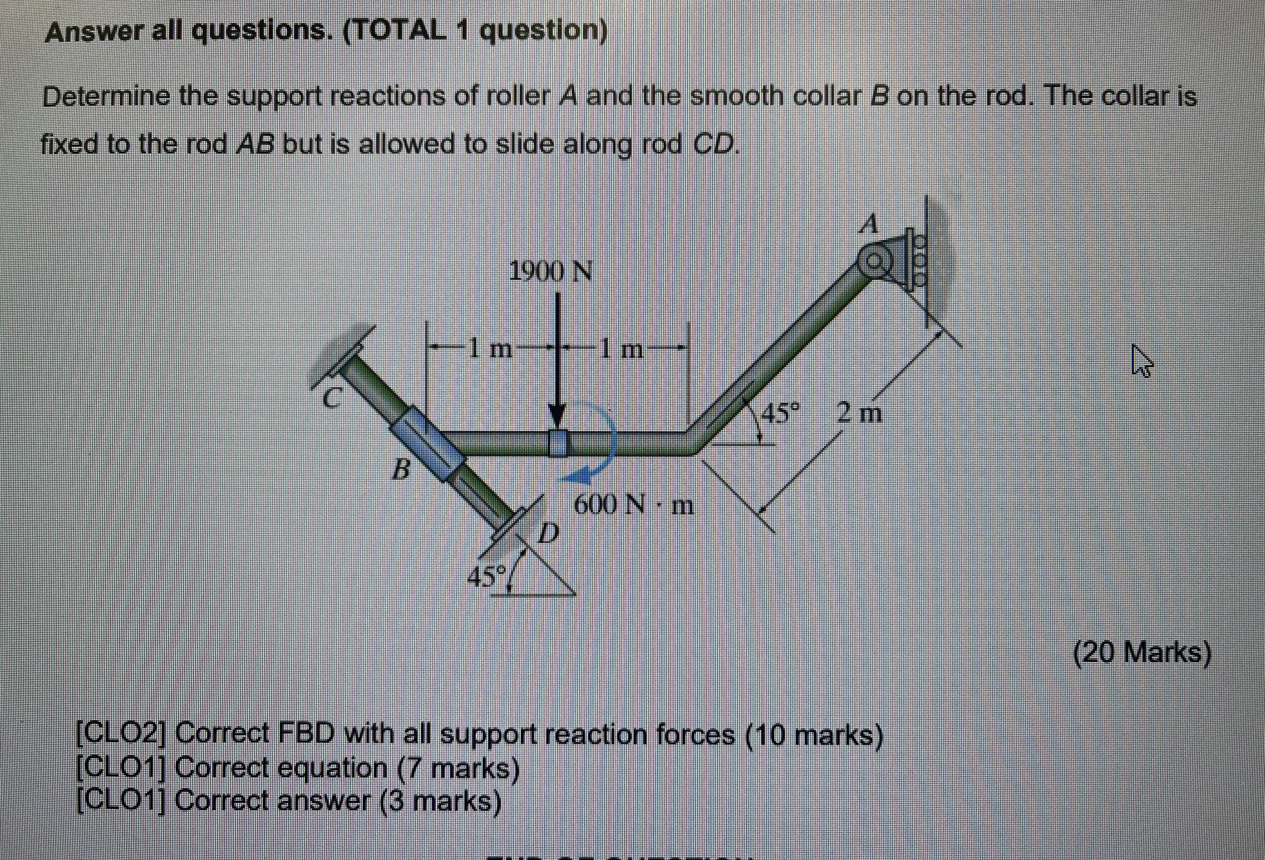 Determine the support reactions of roller A and