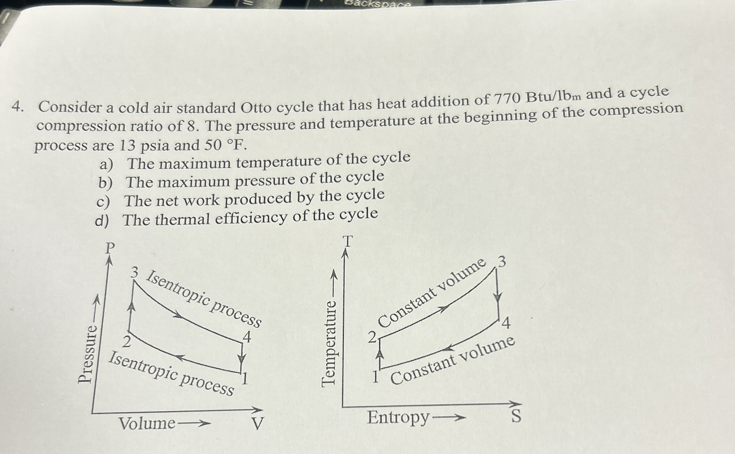 Consider a cold air standard Otto cycle that has