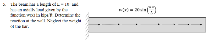 The beam has a length of L = 1 0 ' and has an
