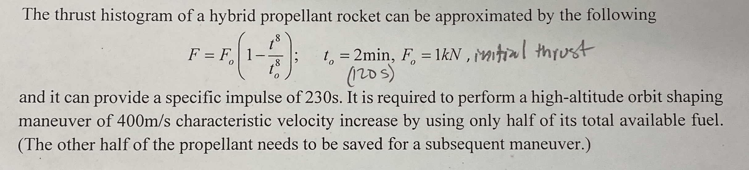 The thrust histogram of a hybrid propellant