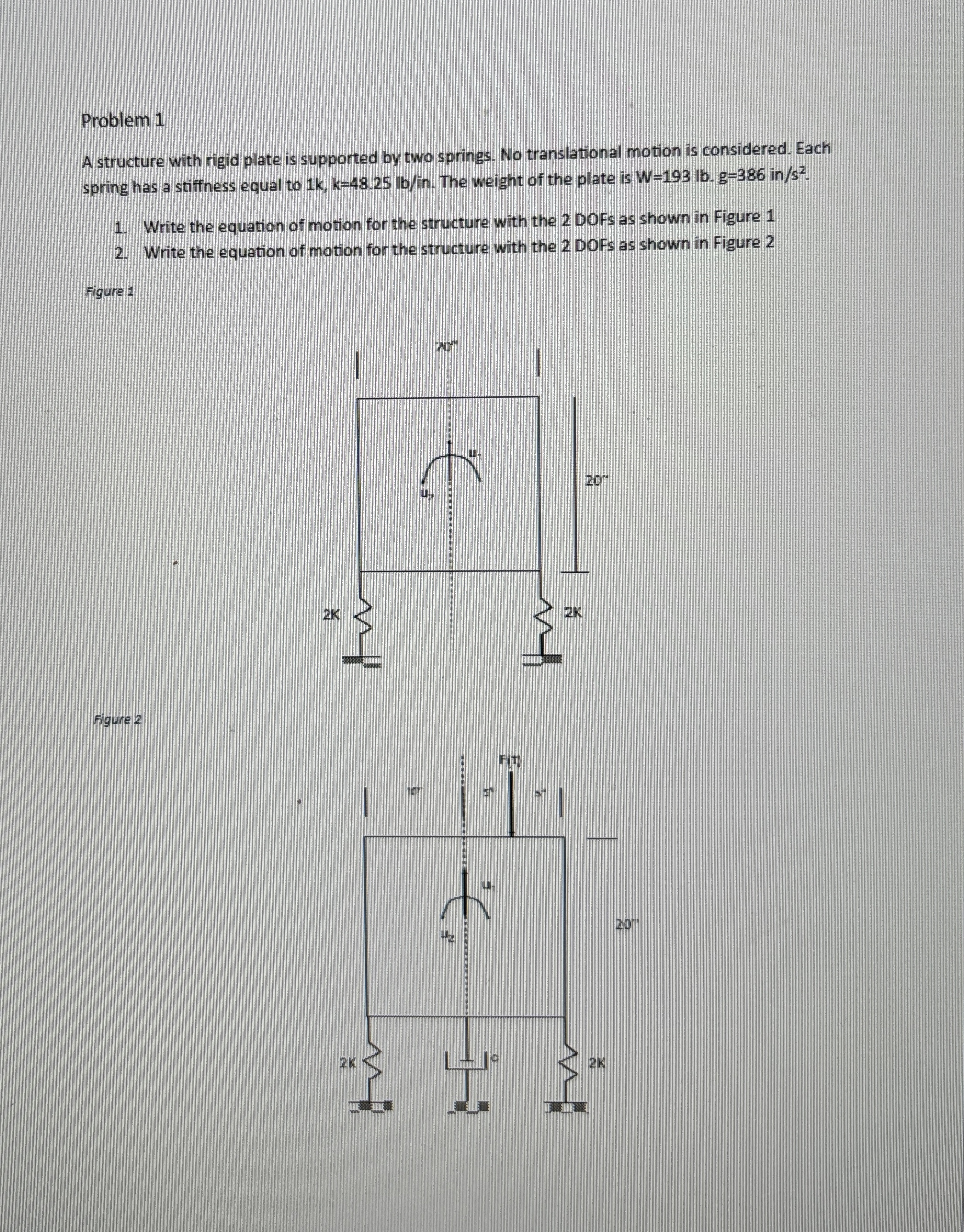 Problem 1 A structure with rigid plate is