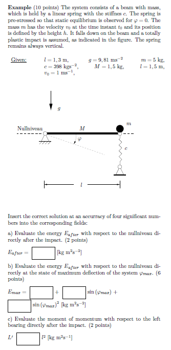 The system consists of a beam with mass, which is