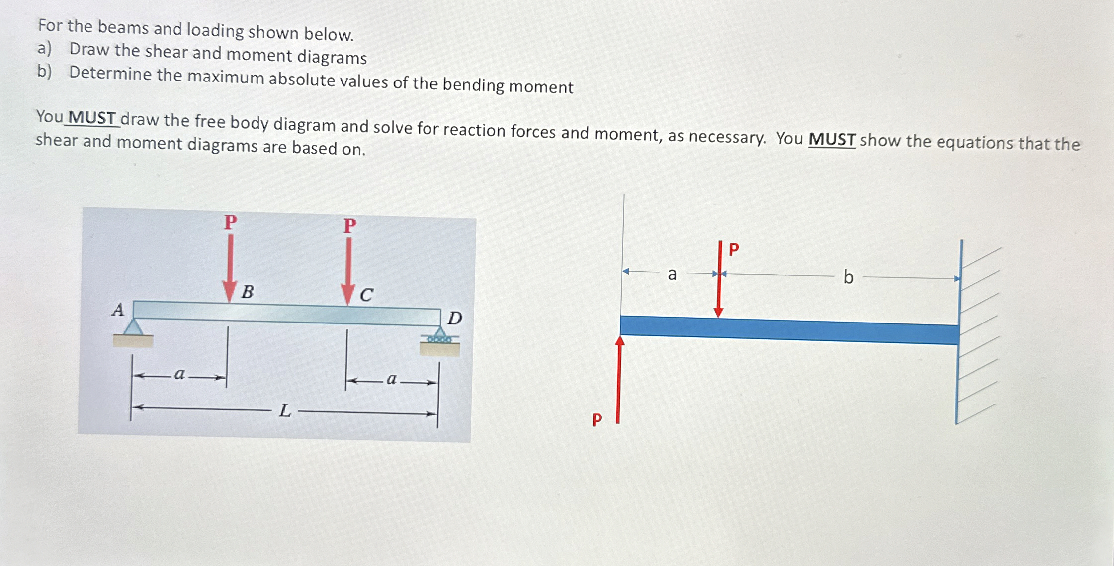 For the beams and loading shown below. a ) Draw