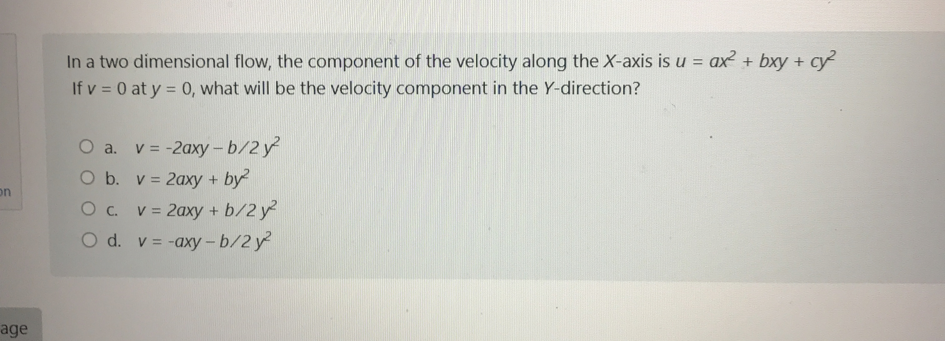 In a two dimensional flow, the component of the