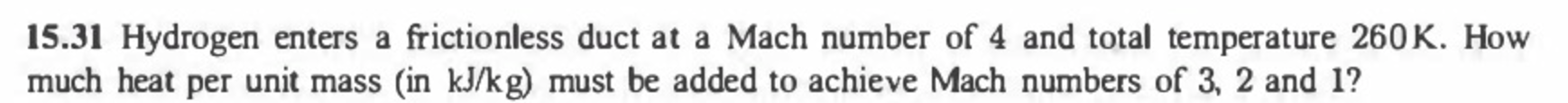 1 5 . 3 1 Hydrogen enters a frictionless duct at