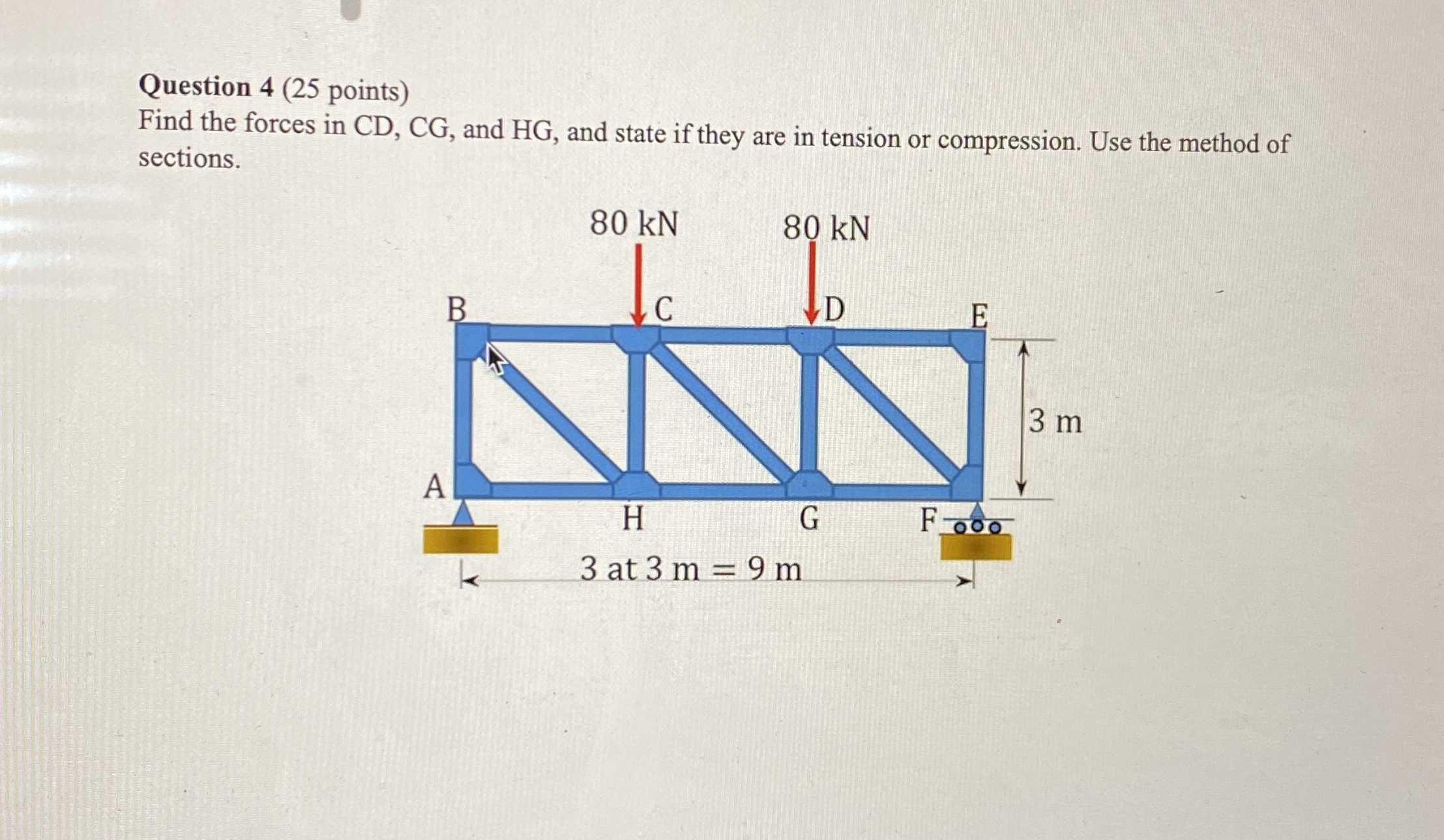 Question 4 ( 2 5 points ) Find the forces in CD ,