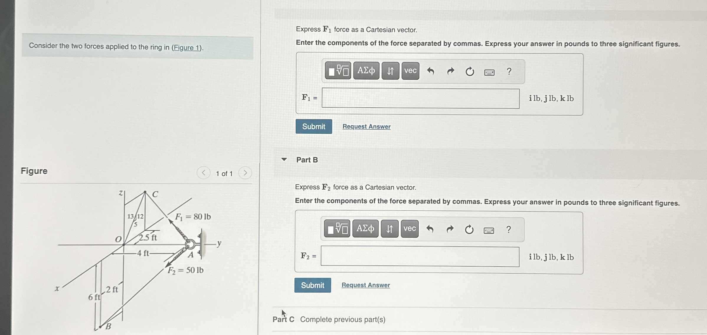 Consider the two forces applied to the ring in (