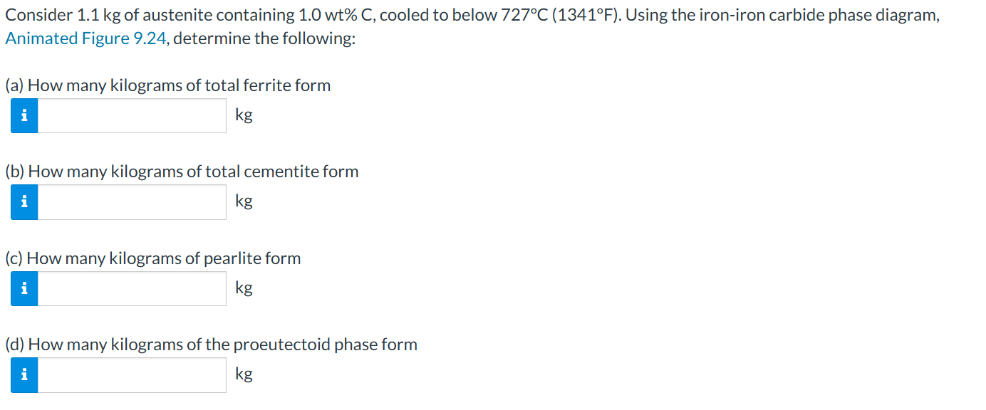 Consider 1 . 1 kg of austenite containing \ ( 1 .