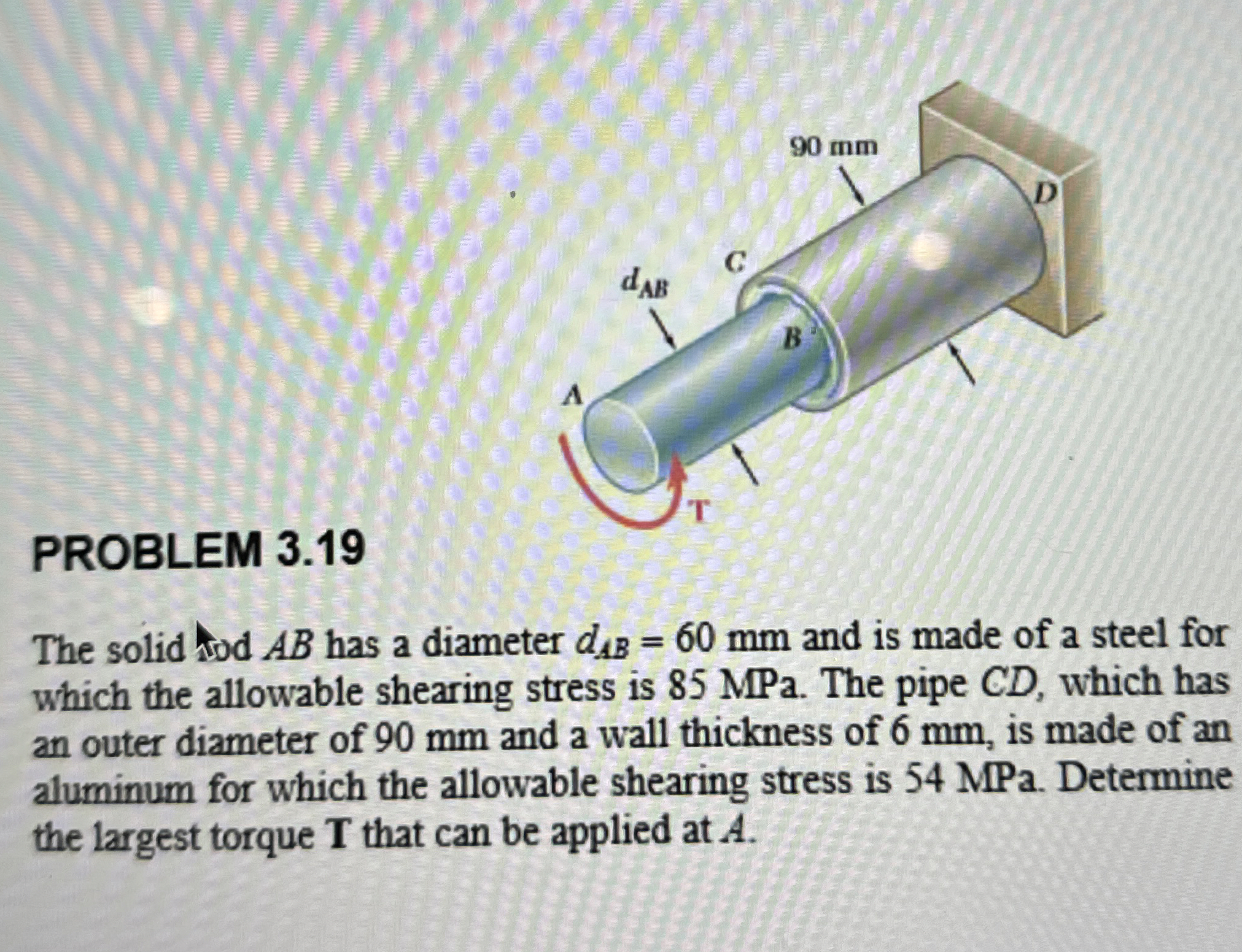 PROBLEM 3 . 1 9 The solid tod A B has a diameter