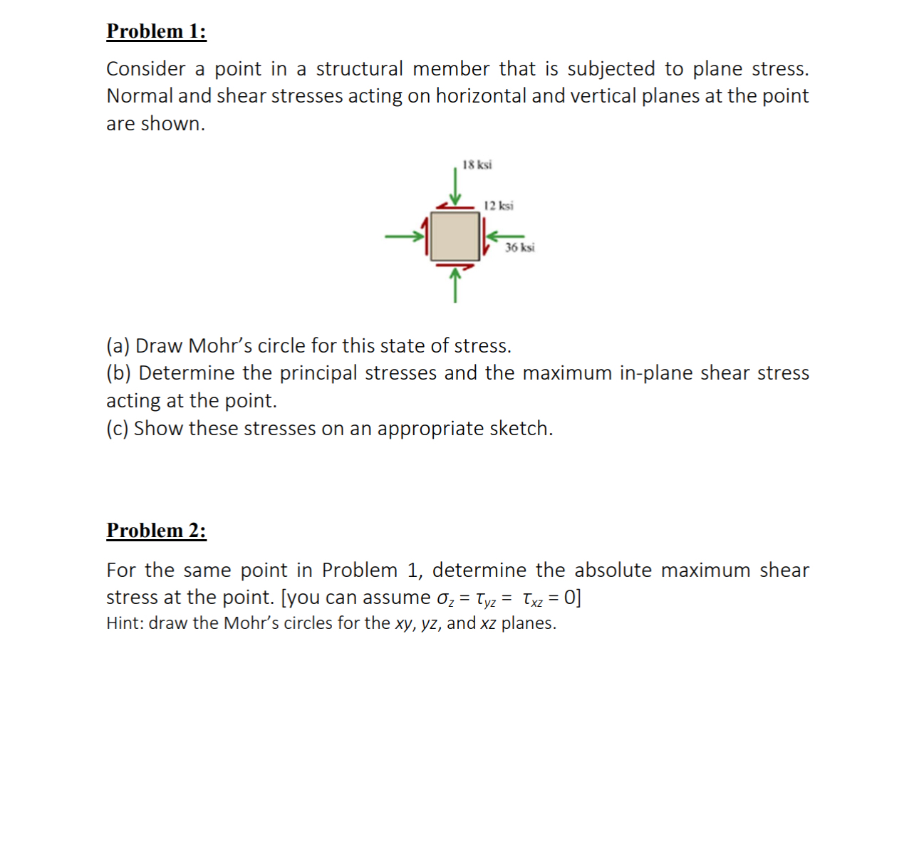 Problem 1 : Consider a point in a structural