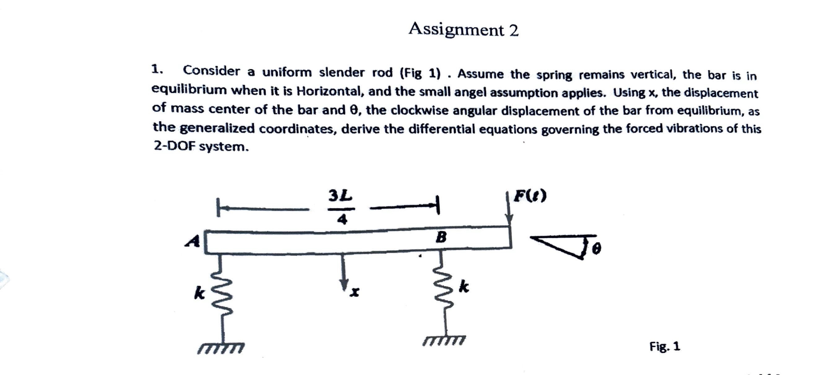 Assignment 2 Consider a uniform slender rod ( Fig
