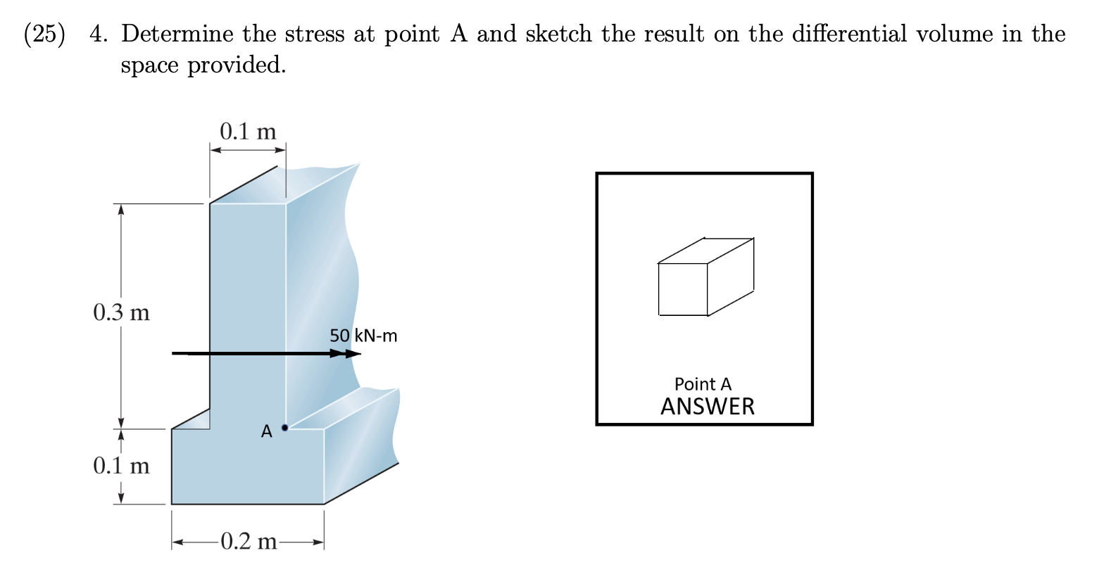( 2 5 ) 4 . Determine the stress at point A and