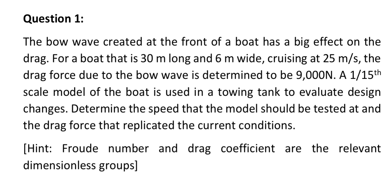 Question 1 : The bow wave created at the front of