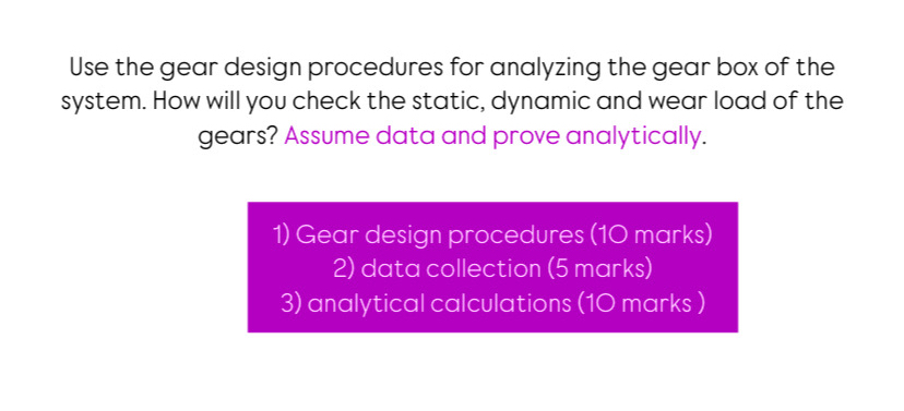 Use the gear design procedures for analyzing the