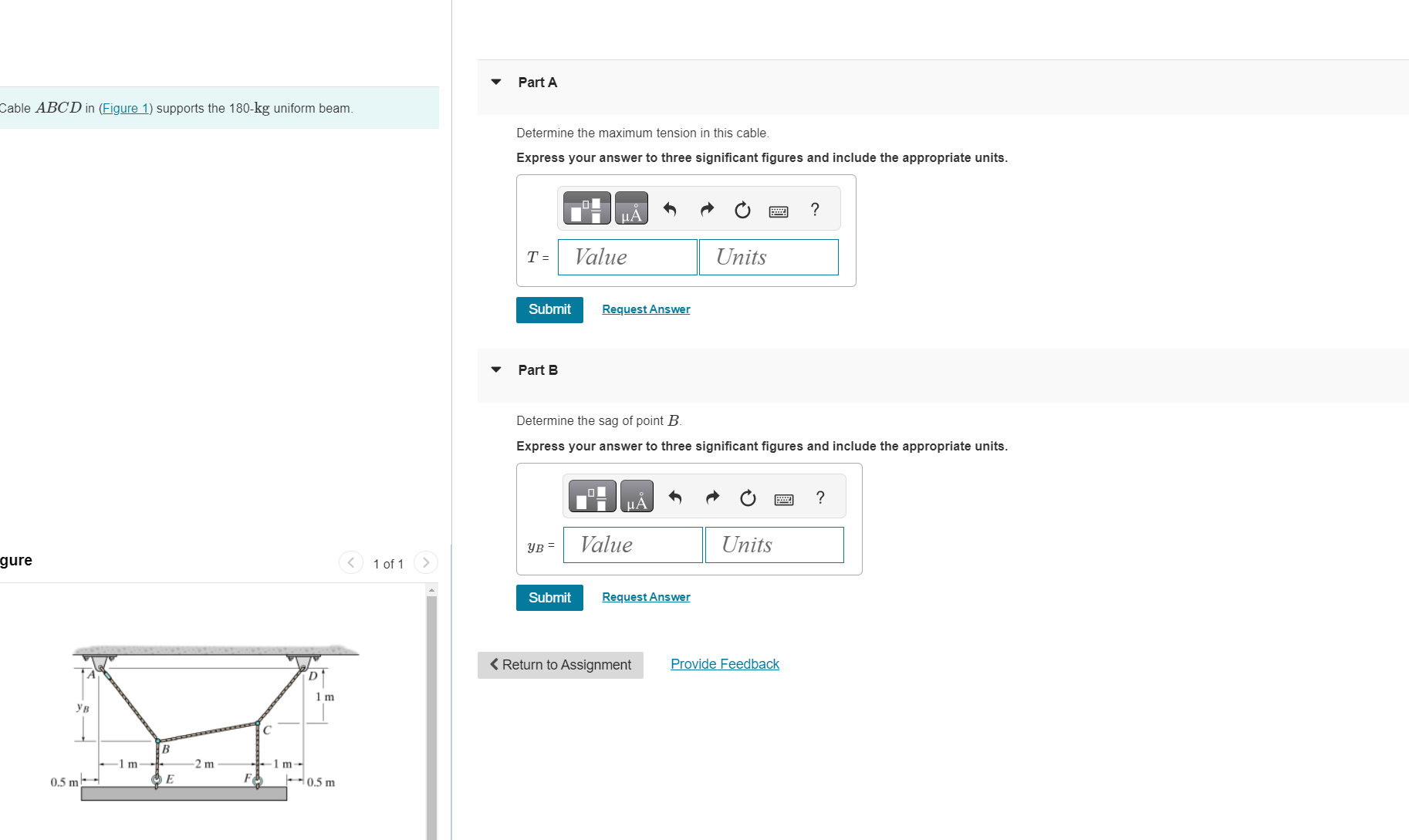 Cable \ ( A B C D \ ) in ( Figure 1 ) supports