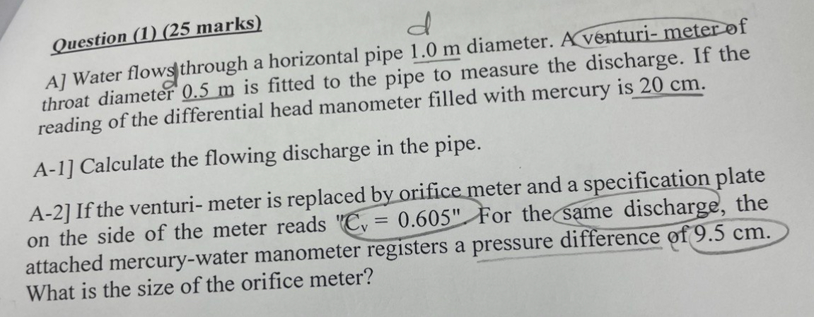 A ] Water flowst through a horizontal pipe 1 . 0