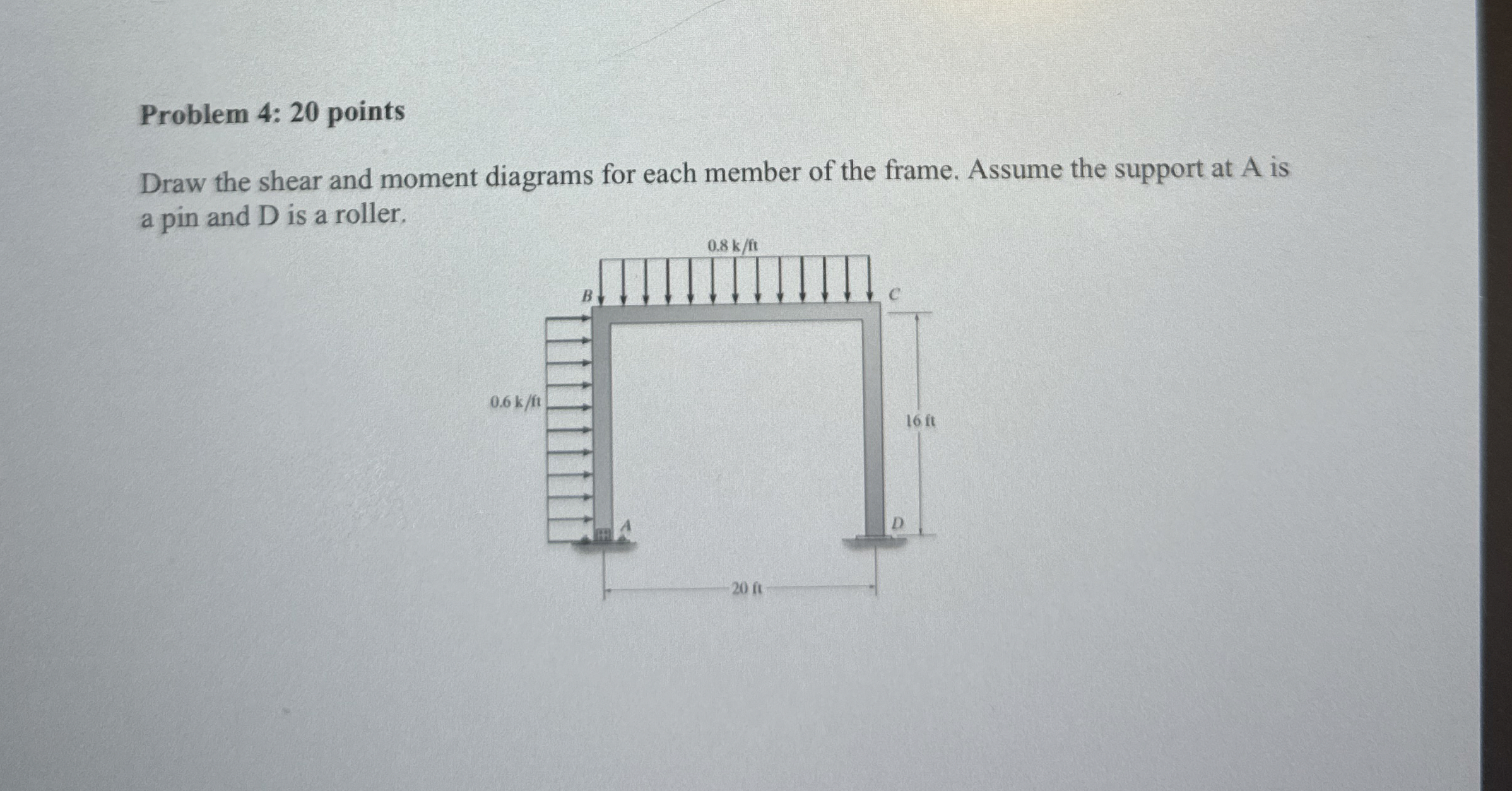 Problem 4 : 2 0 points Draw the shear and moment