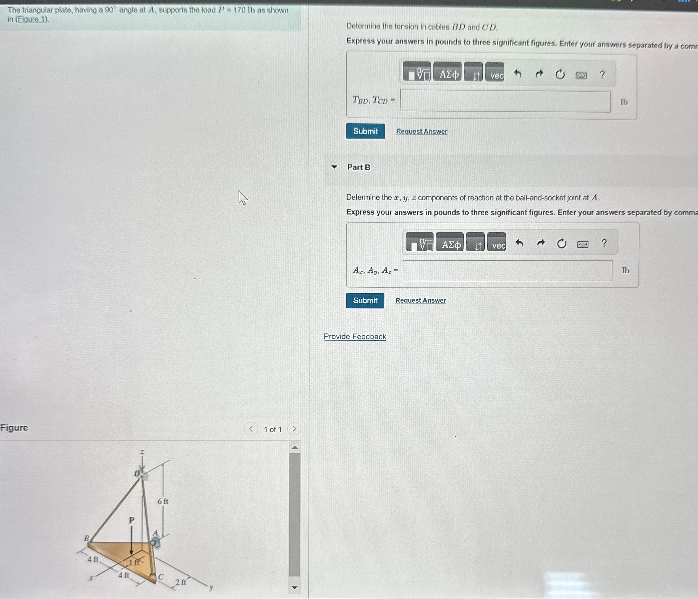 The triangular plate, having a 9 0 angle at A ,