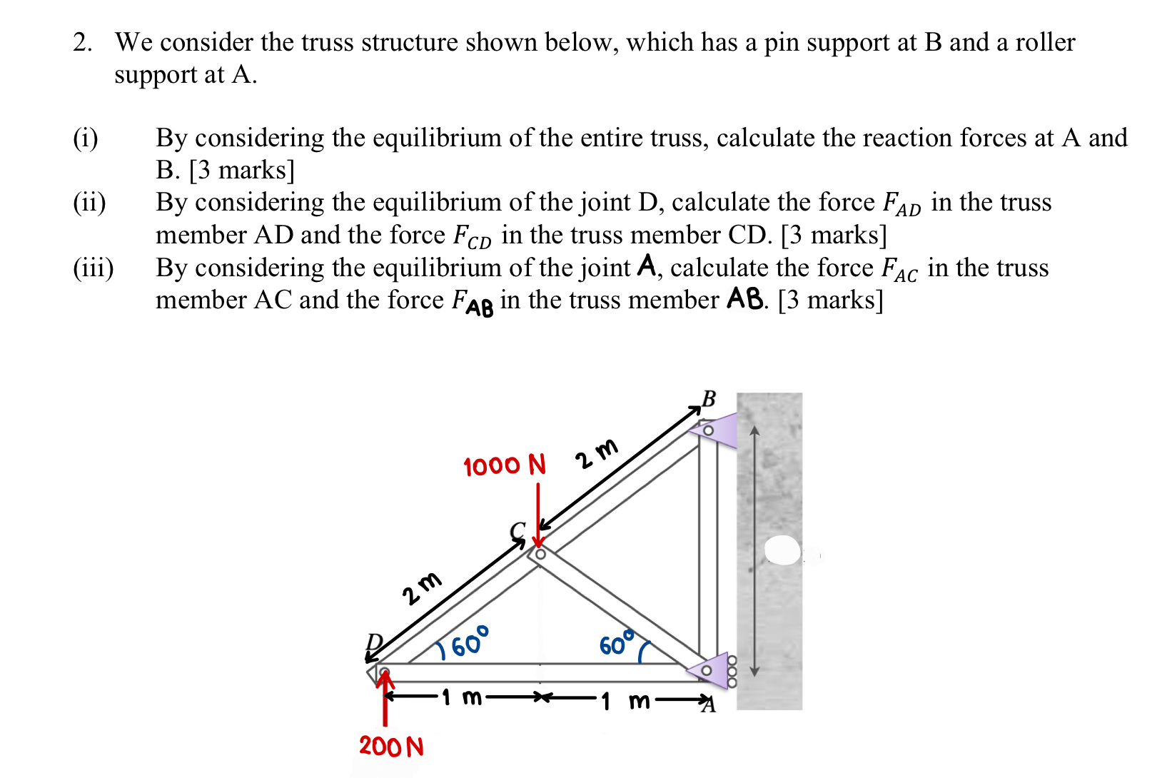 We consider the truss structure shown below,