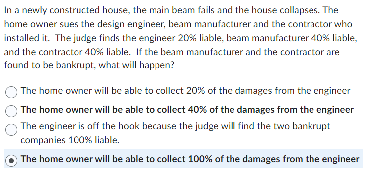 In a newly constructed house, the main beam fails