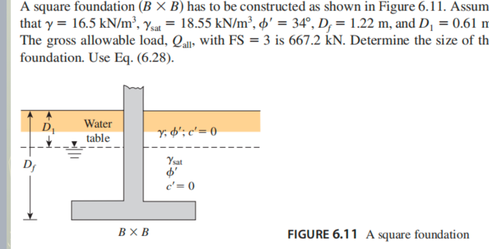 A square foundation ( B B ) has to be constructed
