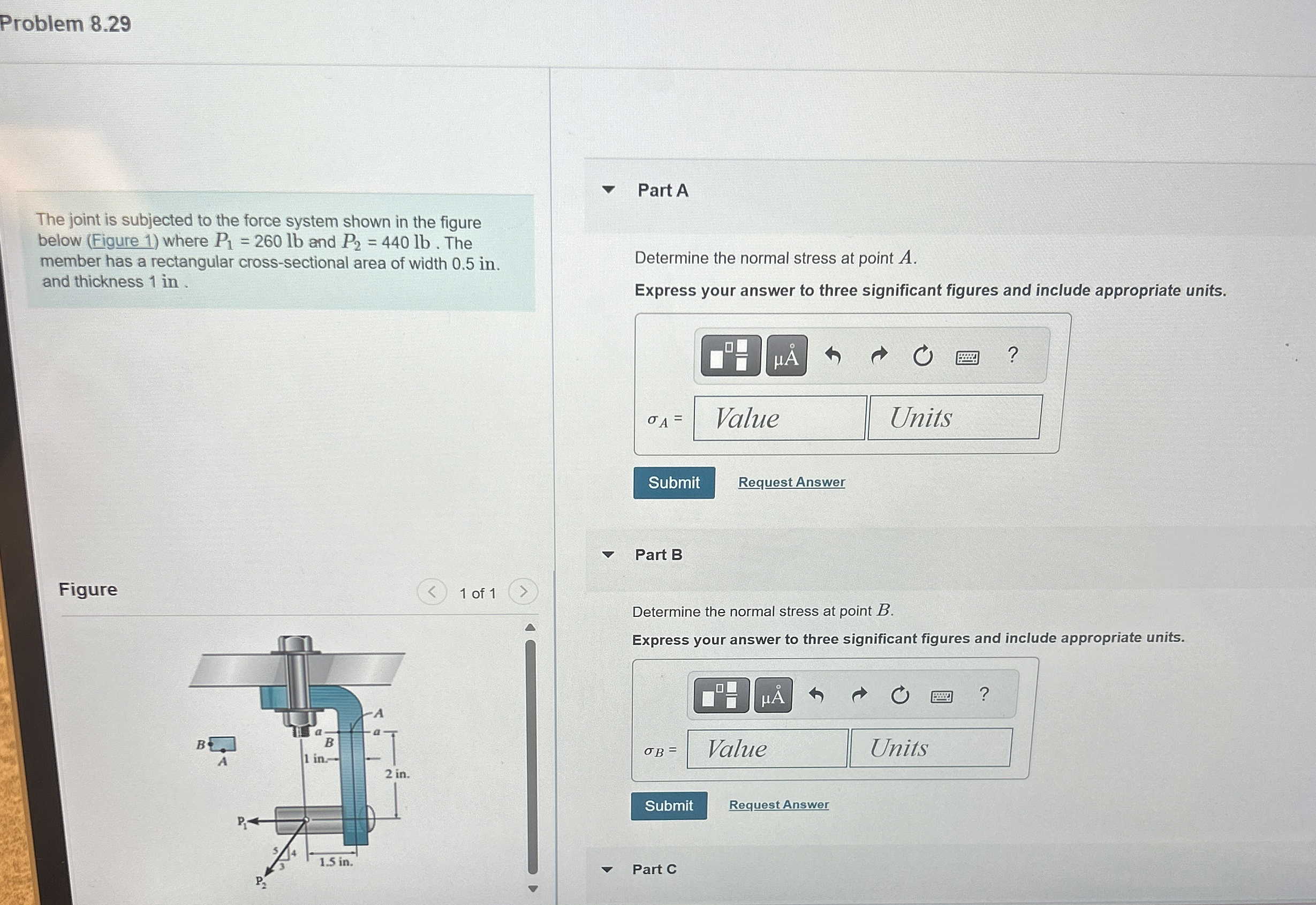 Problem 8 . 2 9 The joint is subjected to the
