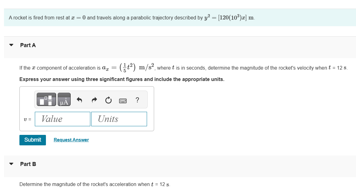 A rocket is fired from rest at x = 0 and travels