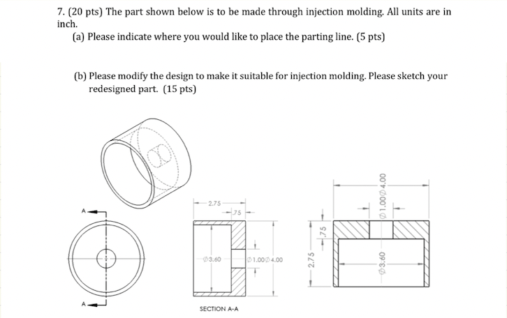 ( 2 0 pts ) The part shown below is to be made