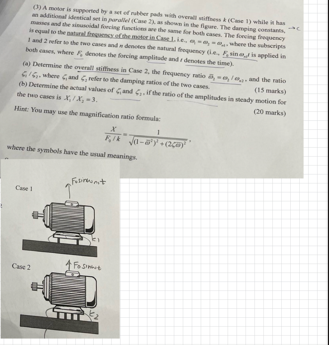 ( 3 ) A motor is supported by a set of rubber