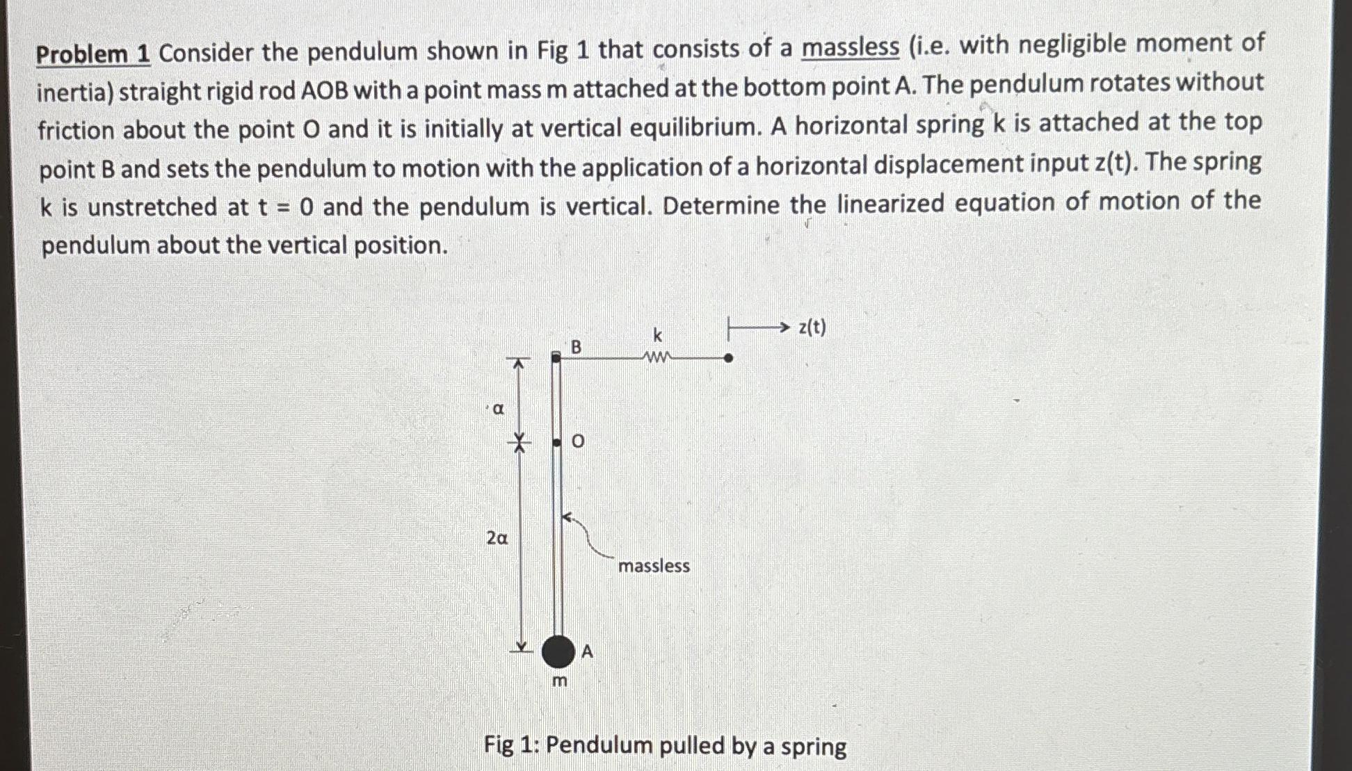 Problem 1 Consider the pendulum shown in Fig 1