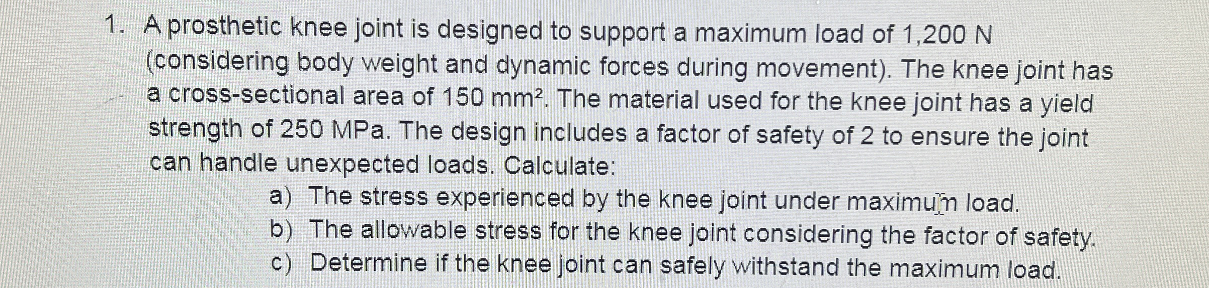 A prosthetic knee joint is designed to support a