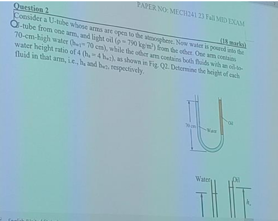 PAPER NO: MECH 2 4 1 2 3 Fall MID EXAM Consider a