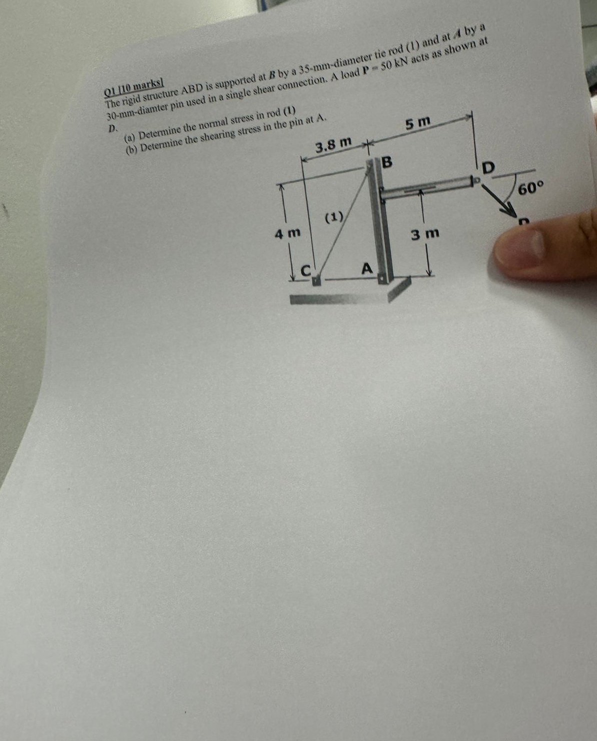 Qu 1 1 0 marks The rigid structure ABD is