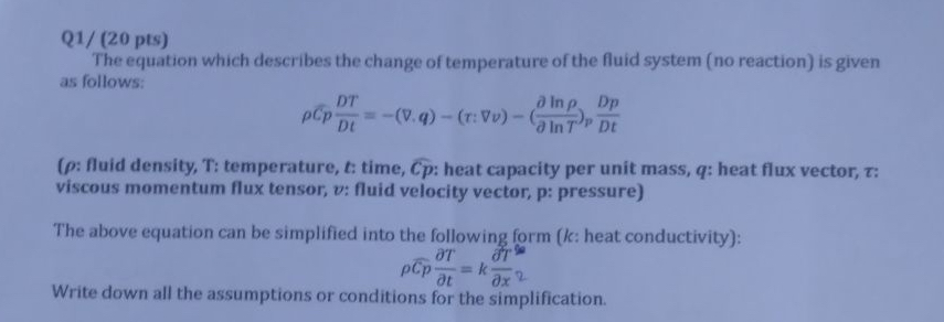 Q 1 / ( 2 0 pts ) The equation which describes