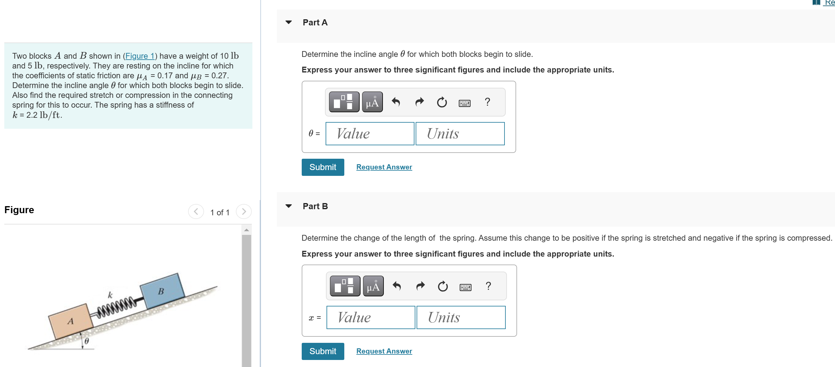 Part A Two blocks \ ( A \ ) and \ ( B \ ) shown