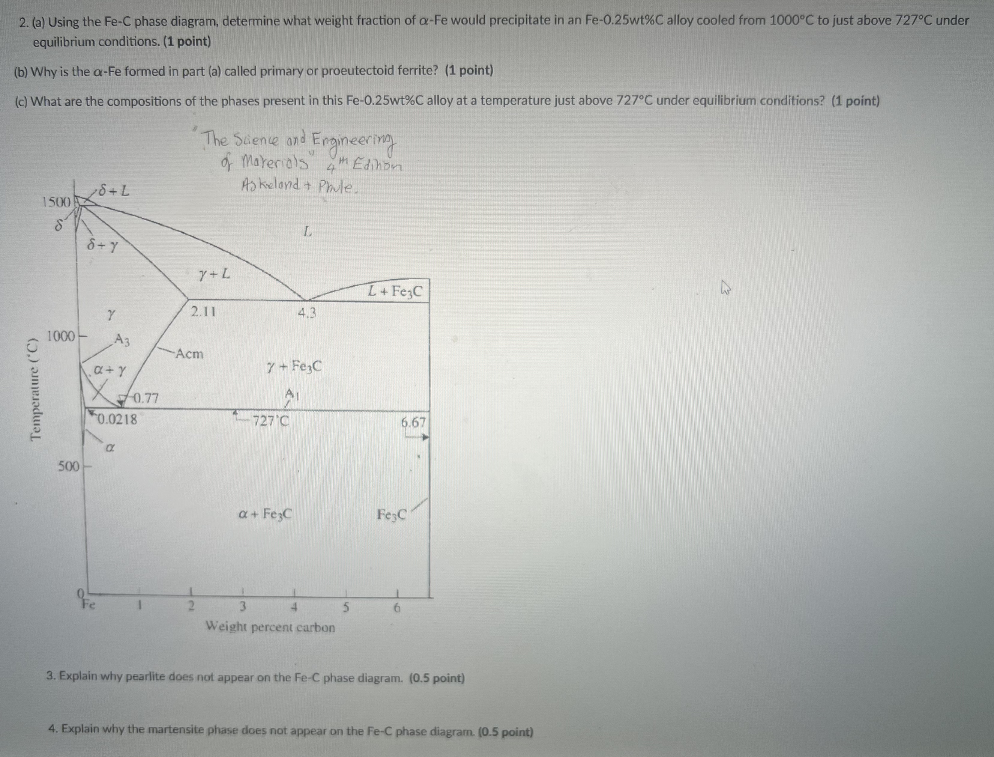 ( a ) Using the F e - C phase diagram, determine