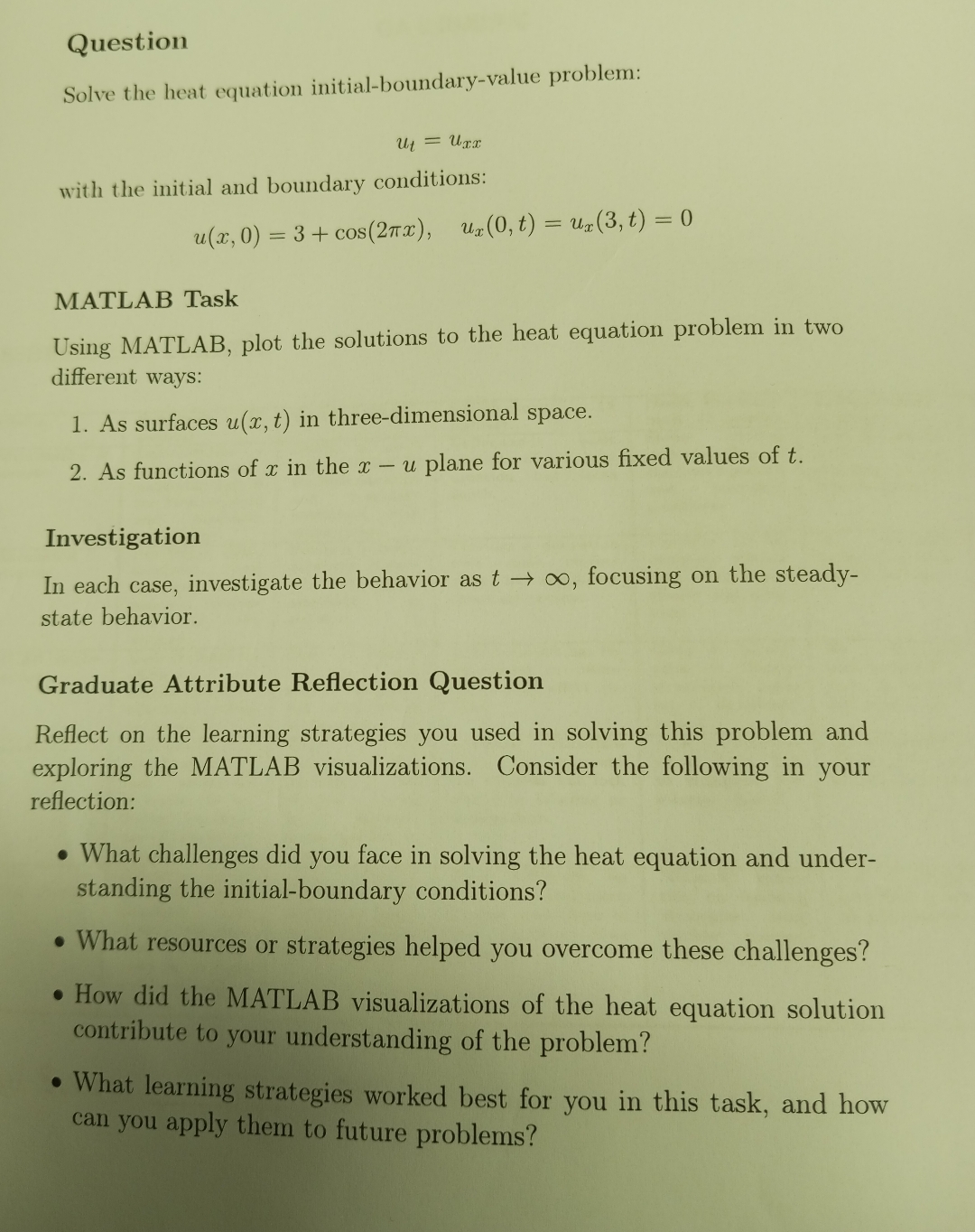Question Solve the heat equation initial -