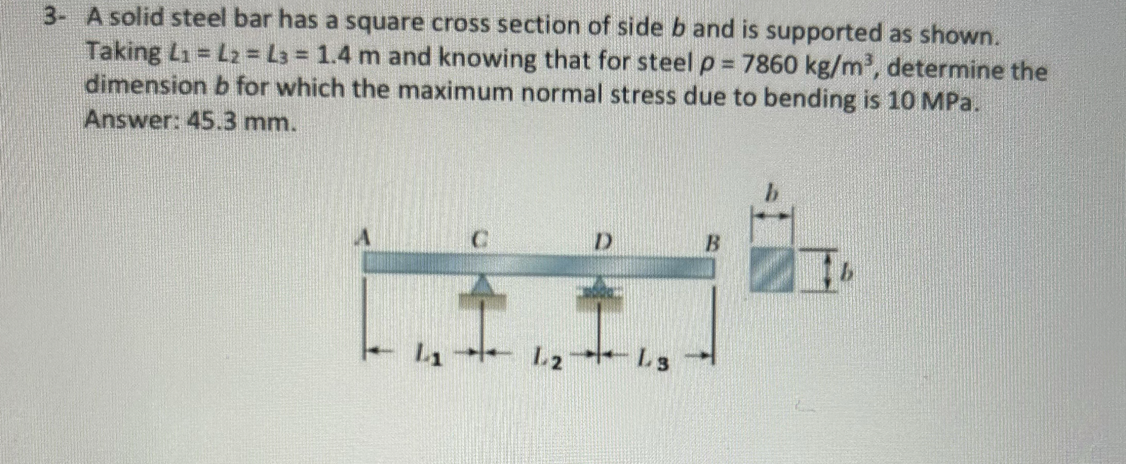 3 - A solid steel bar has a square cross section