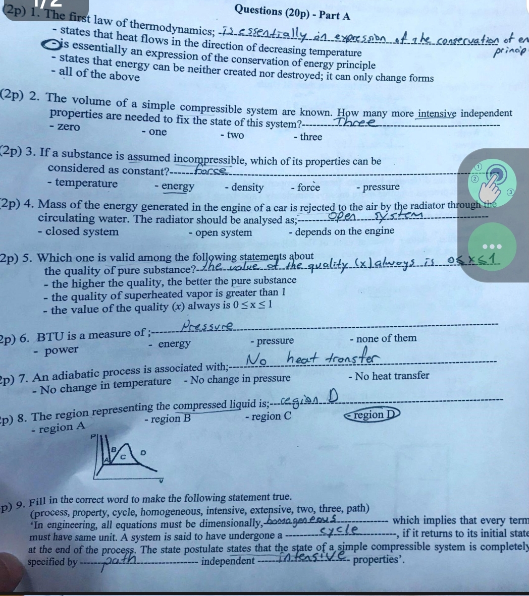 Questions ( 2 0 p ) - Part A states that heat