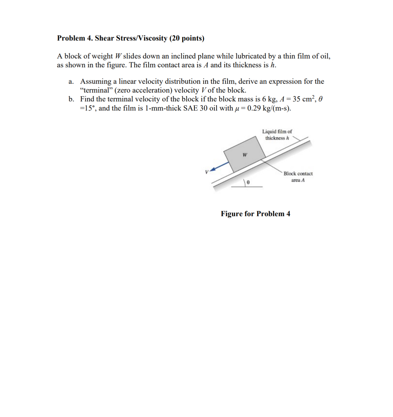 Problem 4 . Shear Stress / Viscosity ( 2 0 points