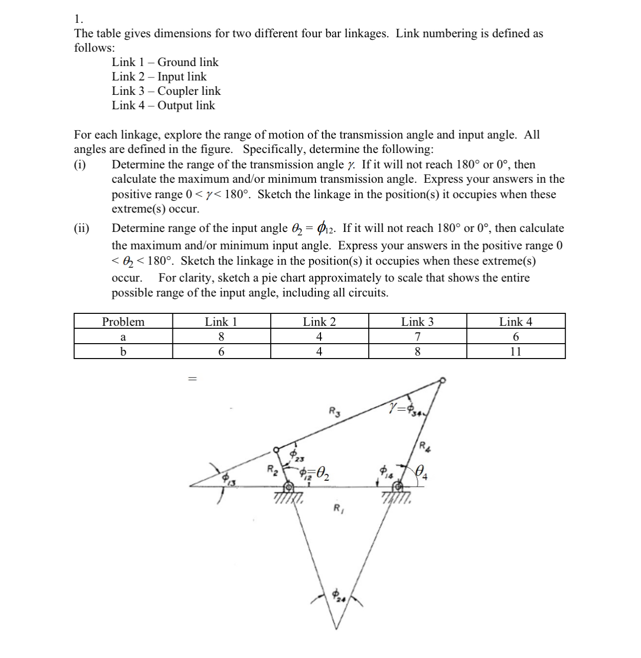 The table gives dimensions for two different four