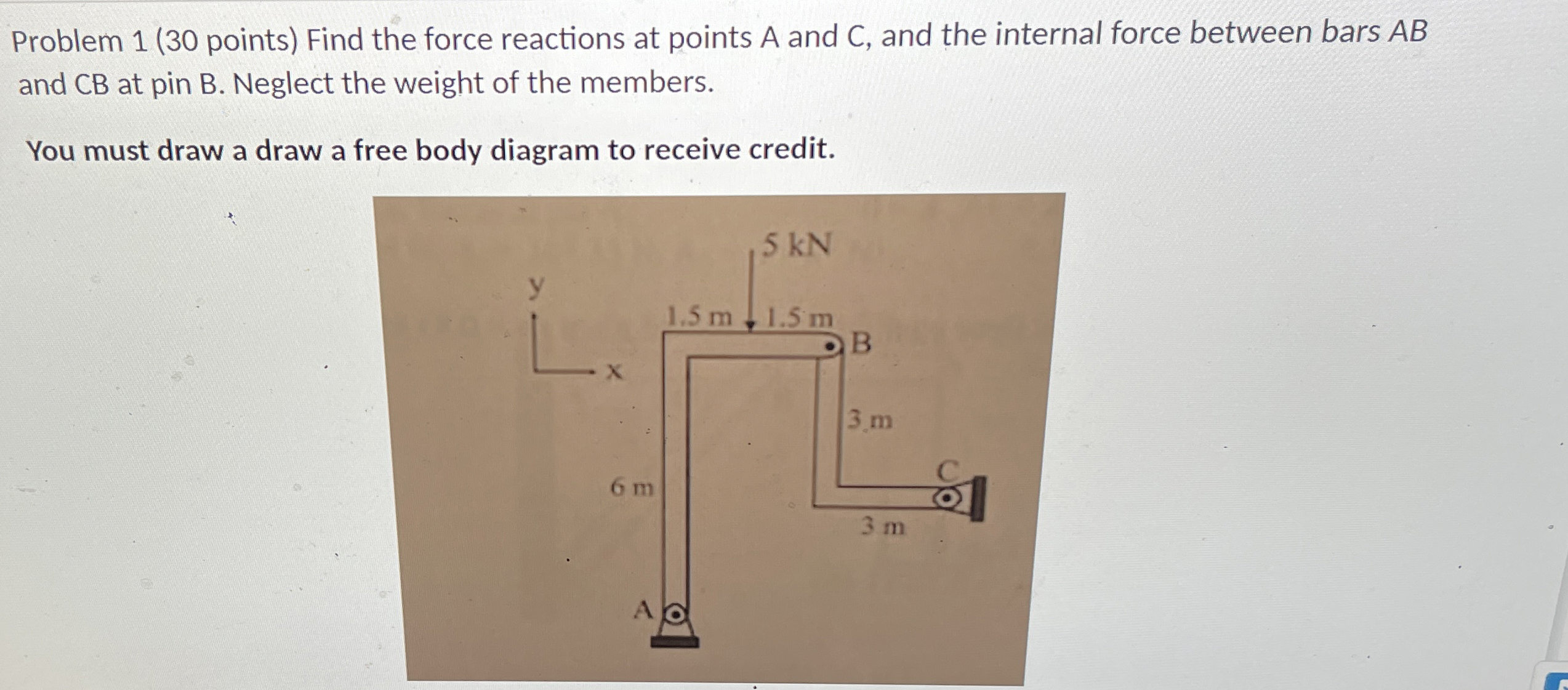 Problem 1 ( 3 0 points ) Find the force reactions