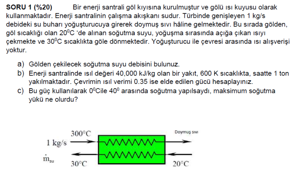 SORU 1 ( \ % 2 0 ) Bir enerji santrali g l k y s
