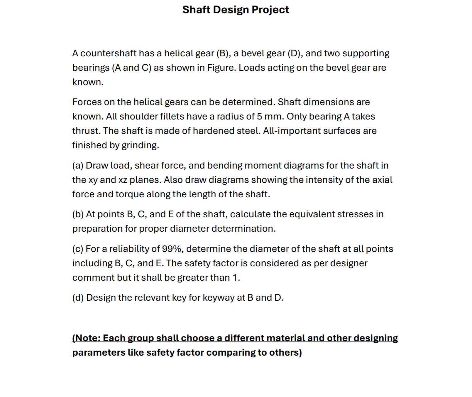 Shaft Design Project A countershaft has a helical