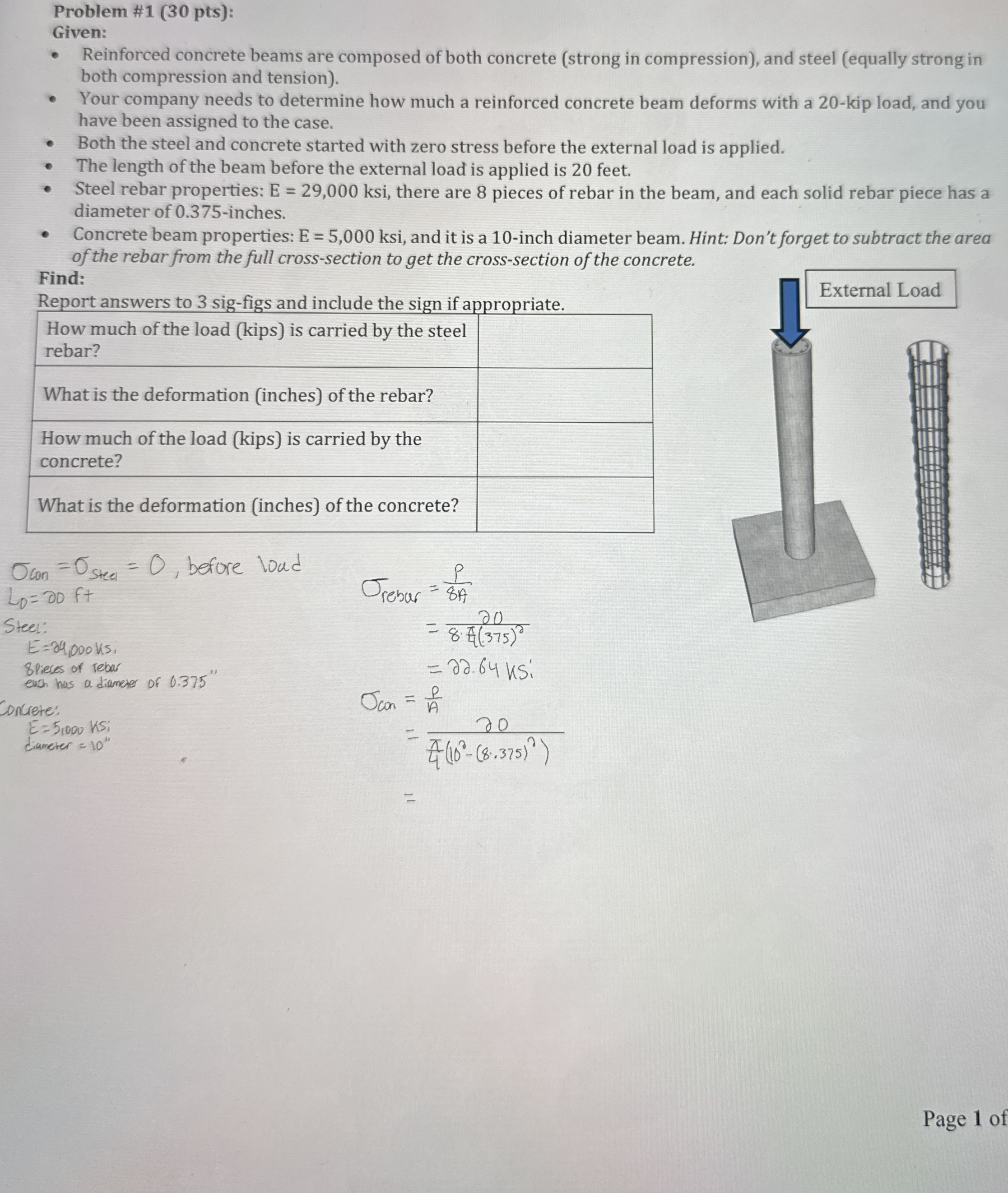 Problem # 1 ( 3 0 pts ) : Given: Reinforced